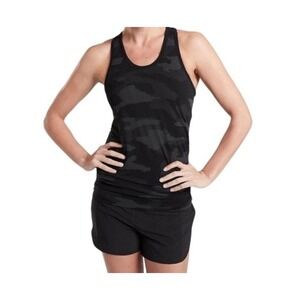 Athleta Momentum Tank Top Womens Large Black Grey Camo Racerback Seamless 429809